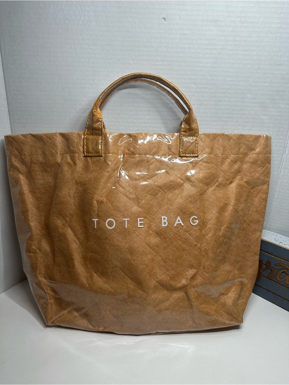 totes Tan Glossy Faux-Leather Tote Bag